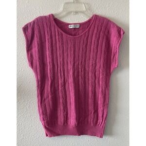 Vintage Jason Maxwell Women's Knit Sweater Top Hot Pink Short Sleeve USA Small
